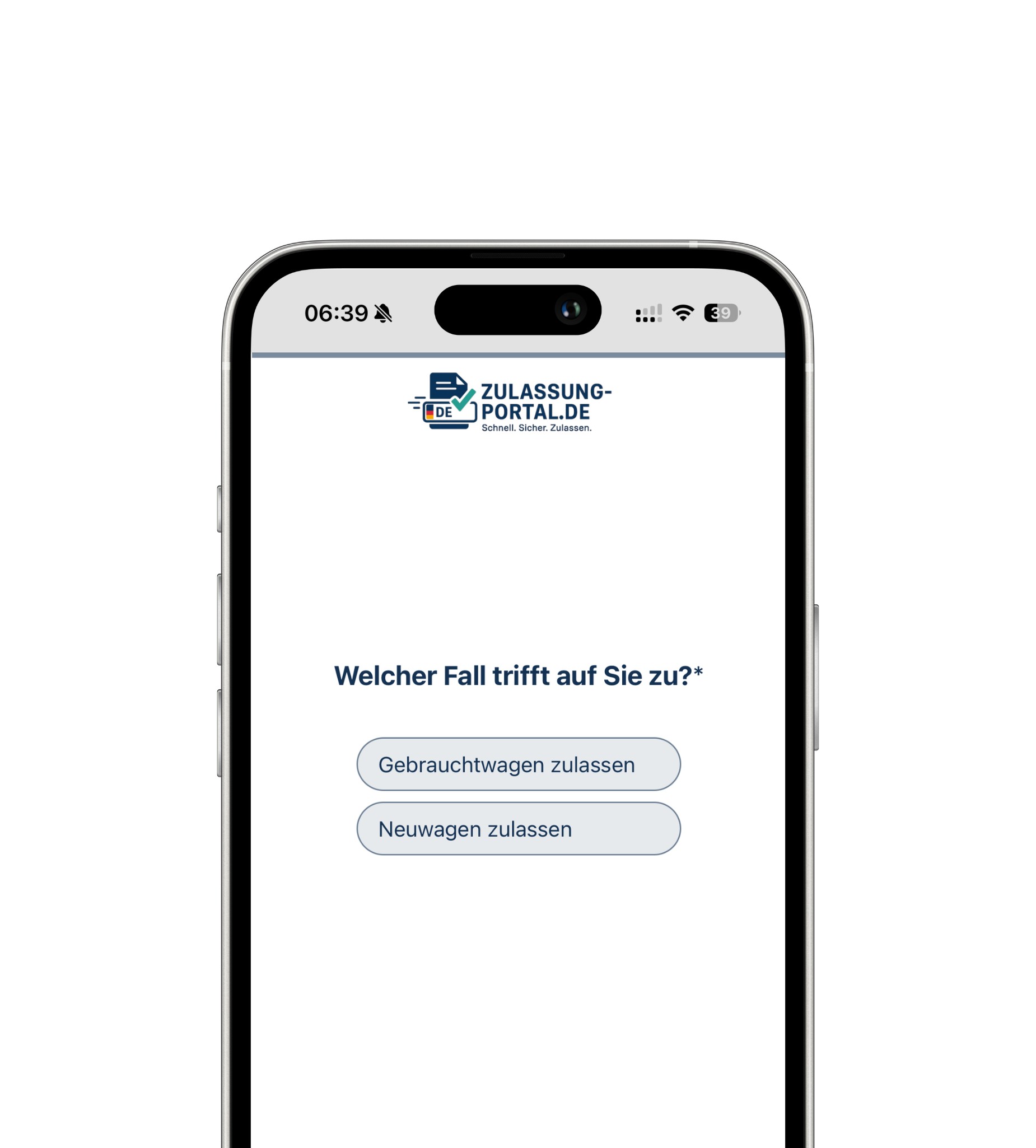 Smartphone Ansicht der digitalen Kfz-Zulassung von Zulassung-Portal.de
